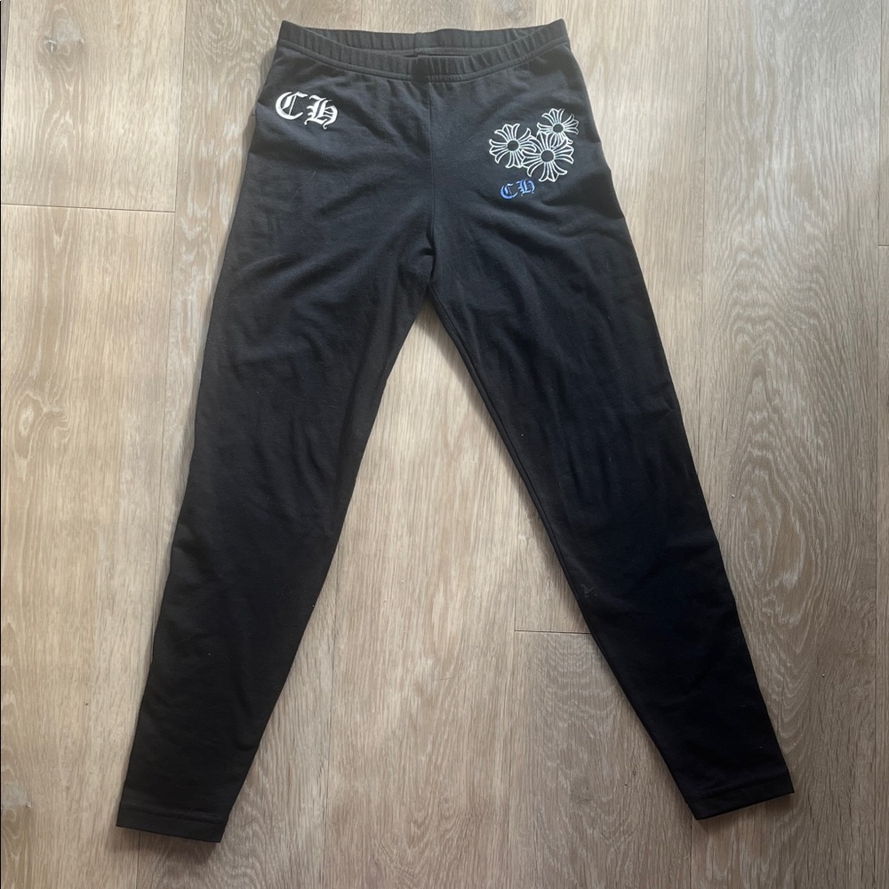 Chrome Hearts Black Leggings with Blue Accents